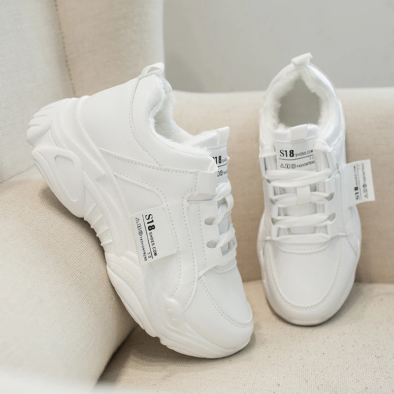 Rimocy/женские белые кроссовки на платформе коллекция 2019 года зимняя теплая обувь