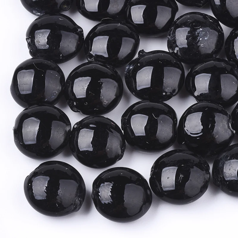 Black Pandahall 200 шт./лот 12x8 мм разные цвета в произвольном порядке плоские круглые туфли ручной работы серебристого цвета; Фольга Стекло бусины Spacer бисера аксессуары для изготовления украшений своими руками - Цвет: Black