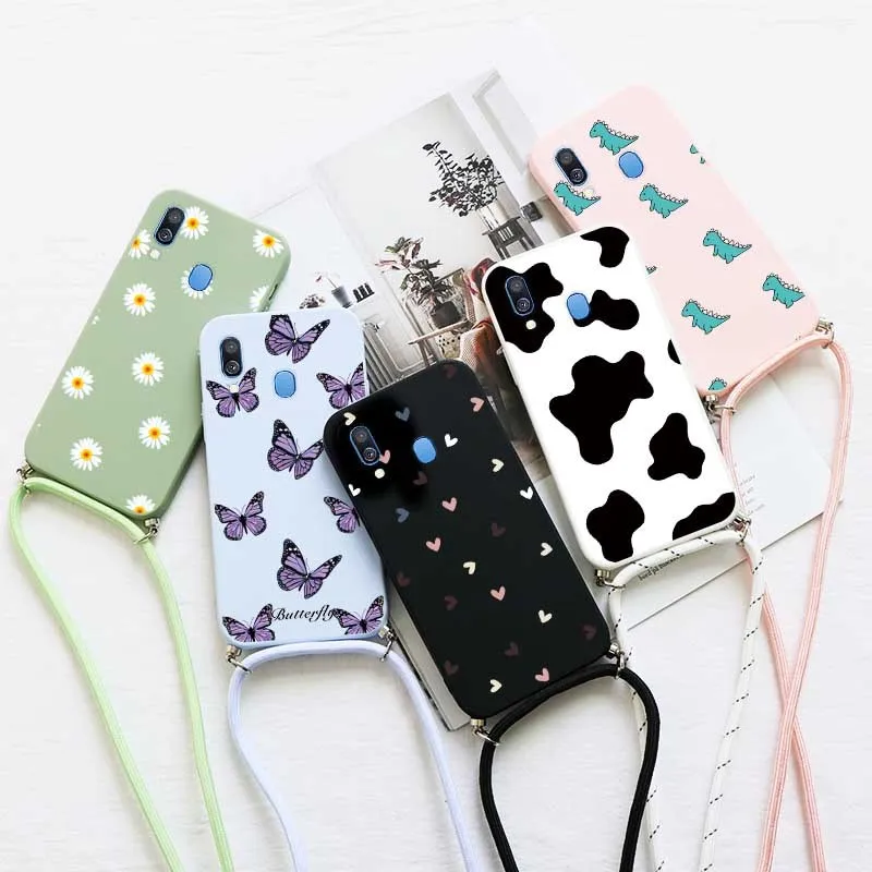 

Crossbody Lanyard Cases For Samsung Galaxy A40 GalaxyA40 A 40 A405 SM-A405F A405F Back Cover Silicon Bumper 6.4" Rope Chain Etui