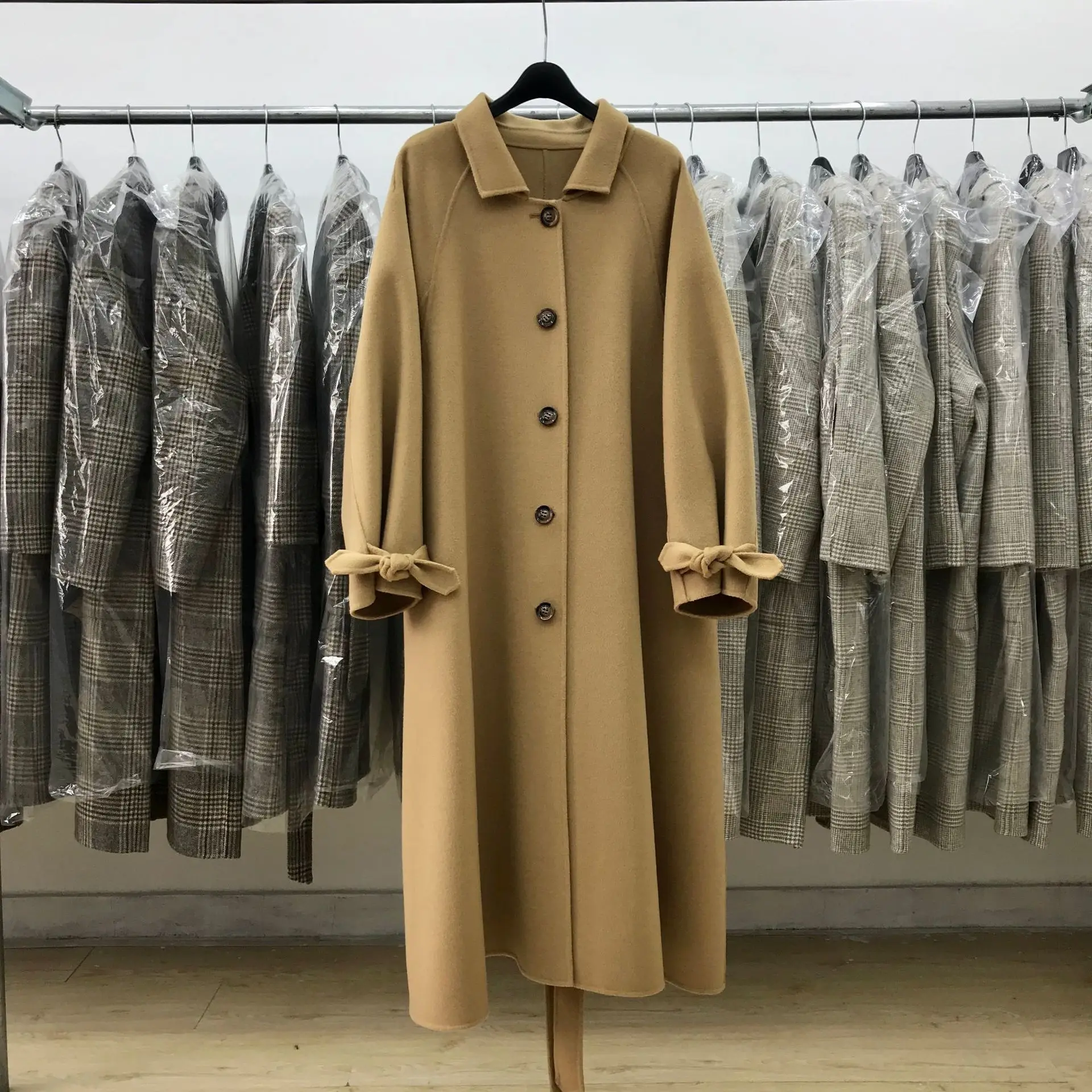 

Korean High Quality Wool 2020 A line SIngle Button Long Overcoat Blue Trench Coat For Women Outwear LX1955
