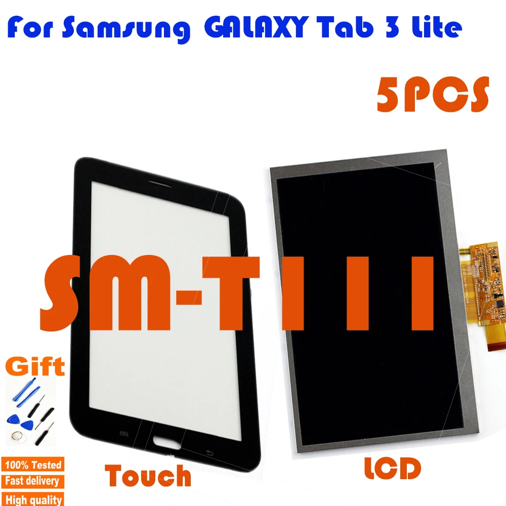 

5 шт. 7-дюймовый ЖК-дисплей для Samsung GALAXY Tab 3 Lite SM-T111 T111 ЖК-дисплей сенсорный экран дигитайзер Замена с бесплатными инструментами + лента