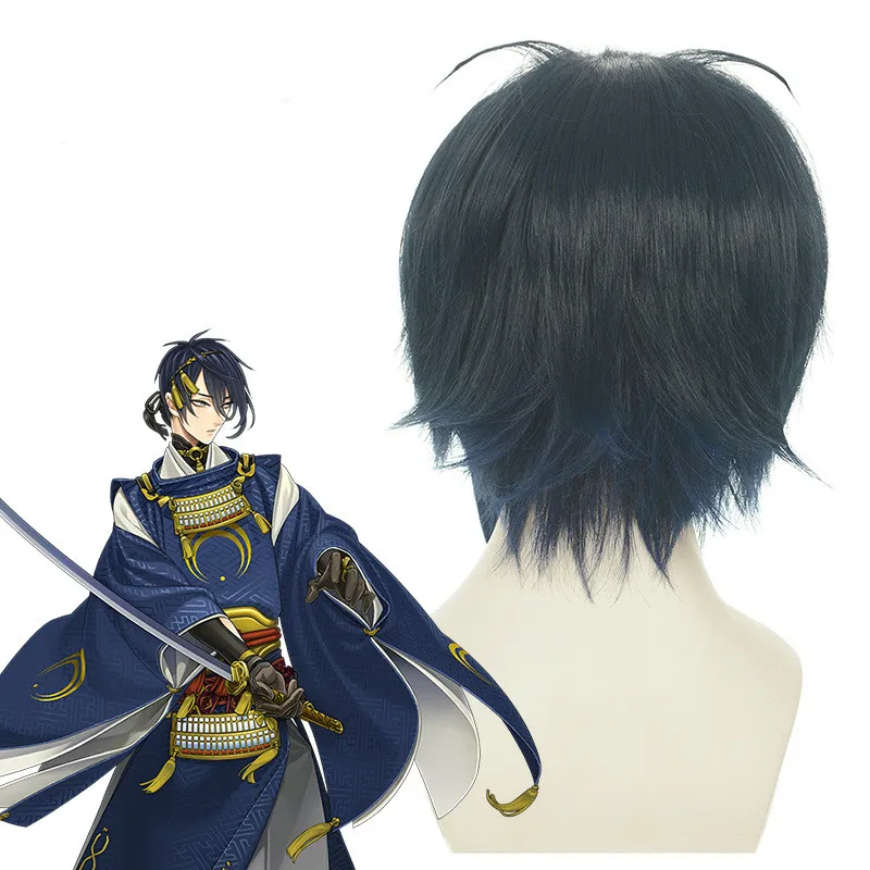 Парик для косплея из синтетических волос Game Touken Ranbu Mikazuki Munechika темно-синий