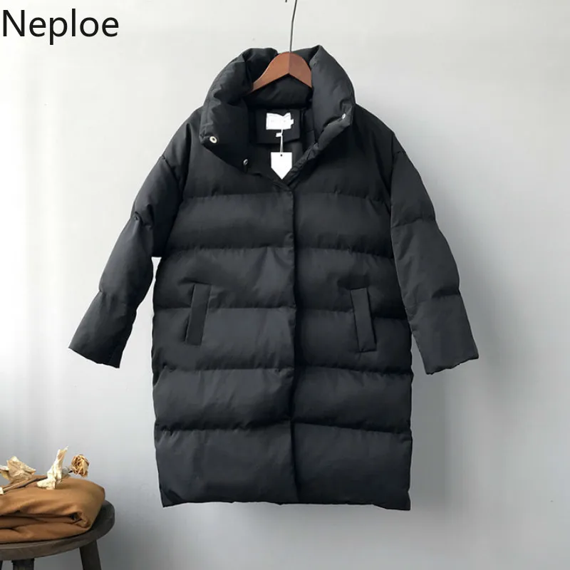 Neploe/винтажное простое зимнее хлопковое пальто для женщин стоячий воротник макси