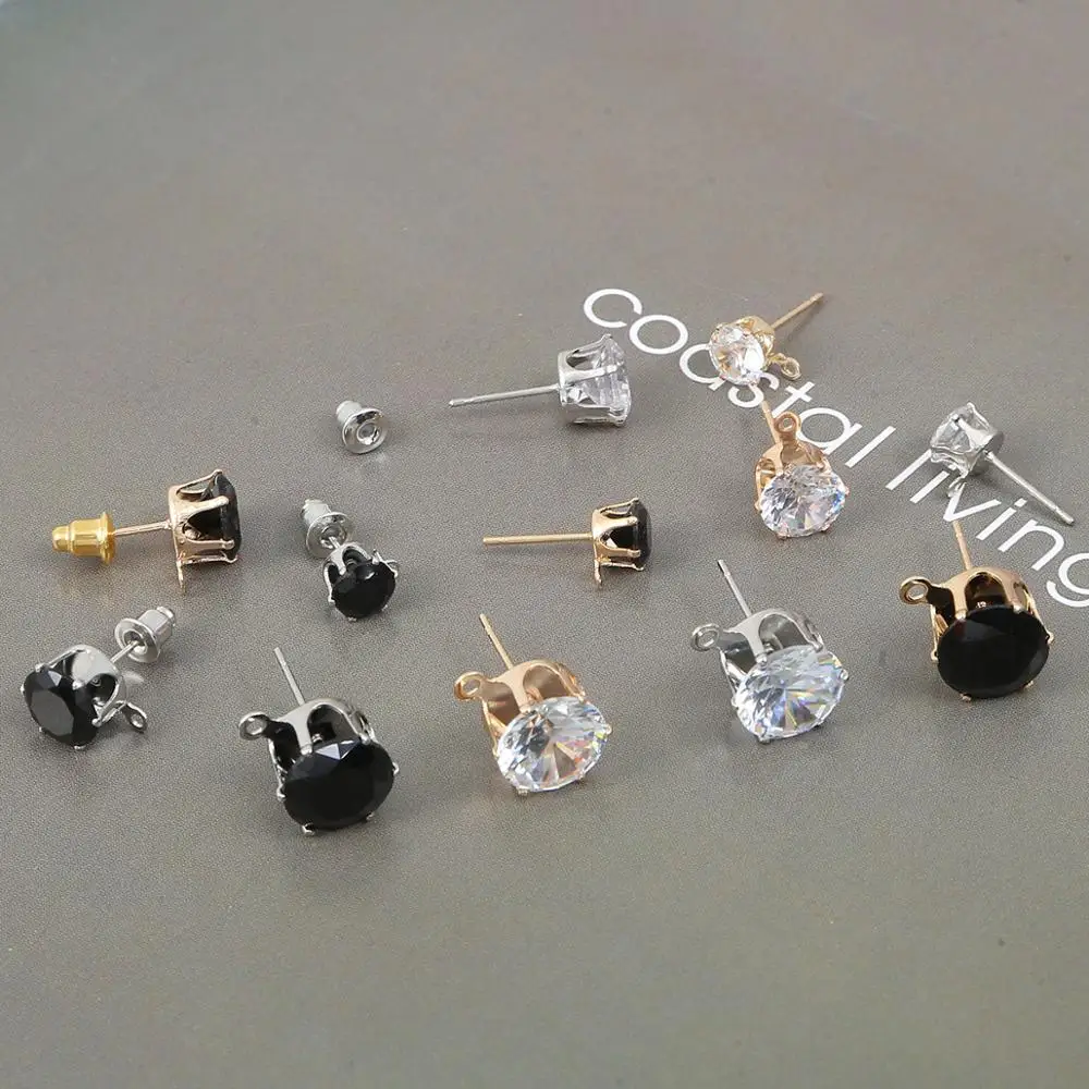 

Серьги-гвоздики женские с фианитами, сережки с отверстием без затычек для ушей «сделай сам» с кристаллами, золотистые/серебристые, 6/8/10 мм