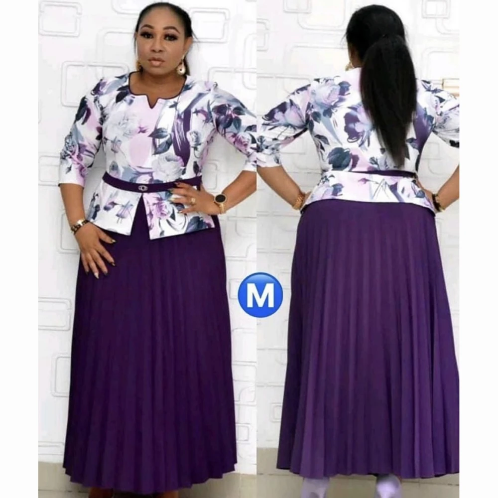 

2021 Dashiki Print African Dresses For Women Plus Size 3/4 Sleeve Pleated Maxi Dress New African Design Patchwork Party Vestidos