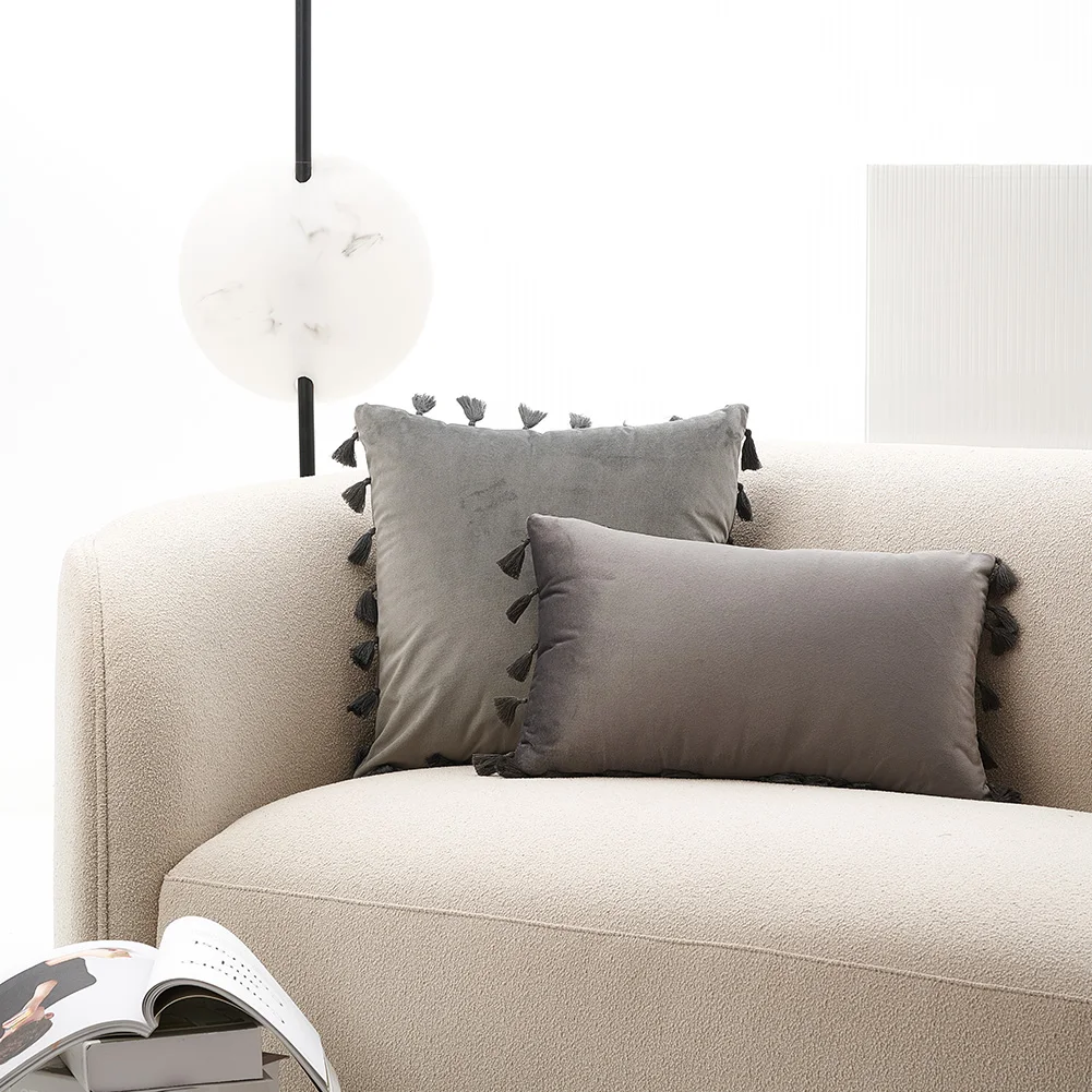 

Pink Grey Yellow Navy Green Blue Beige Soft Velvet Cushion Cover With Tassel Pillow Cover Bedroom Sofa Decoration PillowCase