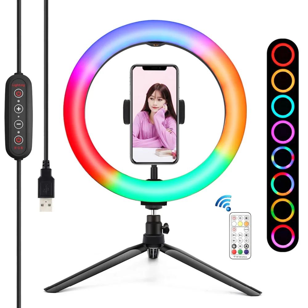 

PULUZ 10.2 Inch 26cm LED RGBWW Dual-color Temperature Dimmable Ring Live light Youtube Vlogging Video Light Desktop Stand Tripod