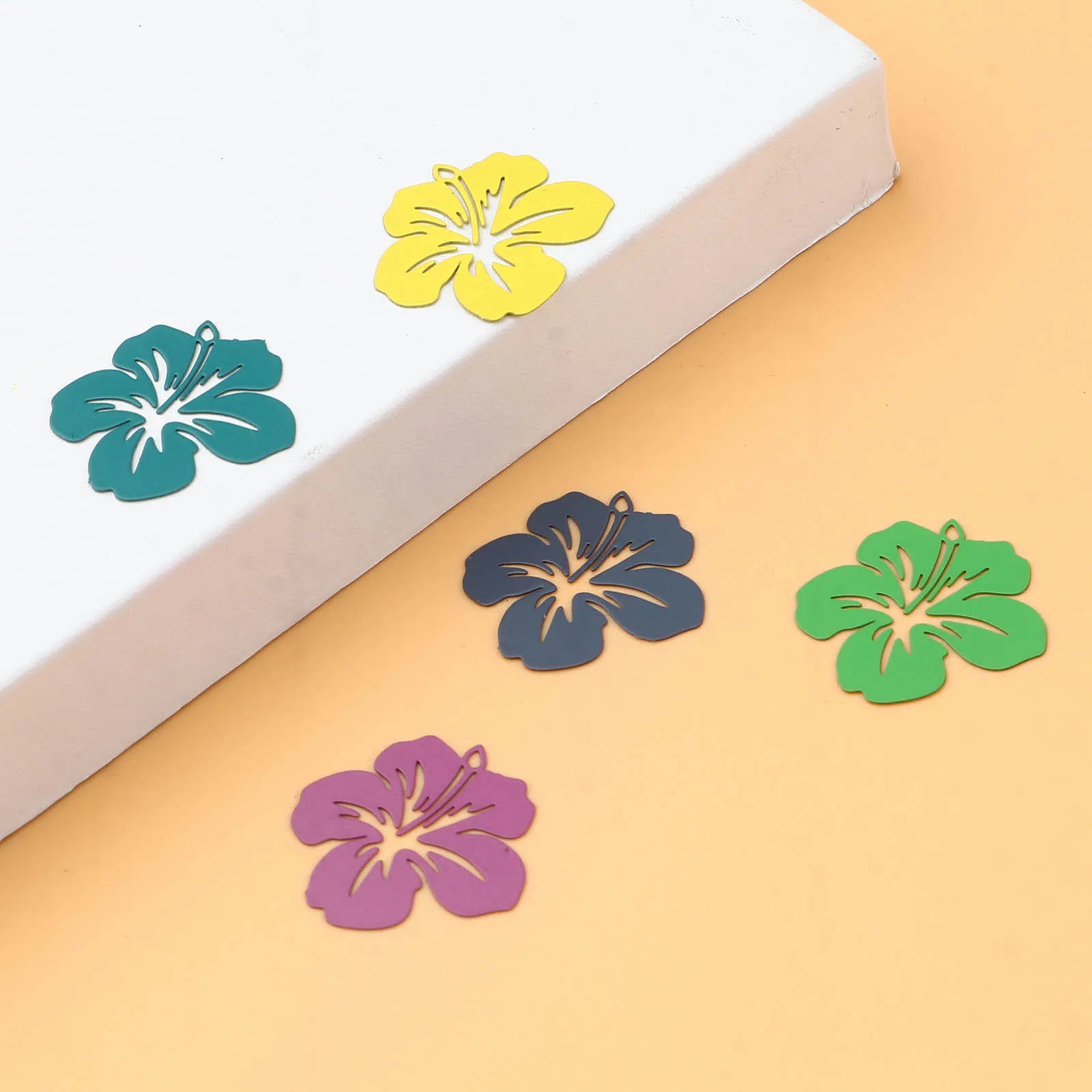 

Copper Filigree Stamping Charms Sweet Flower Multicolor Painted Metal Pendants DIY Making Earrings Necklace Jewelry Gifts,20PCs