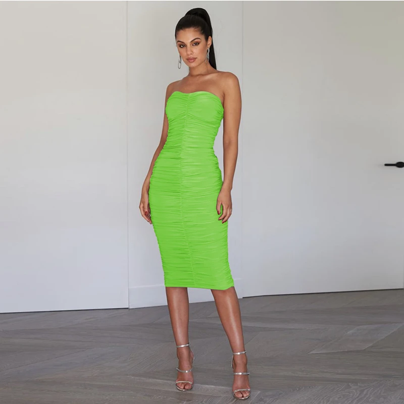

Lyprerazy Strapless Pleated Sexy Bodycon Dress Off Shoulder Summer Party Dresses Women Backless Beach Casual Lady Wrap Dress