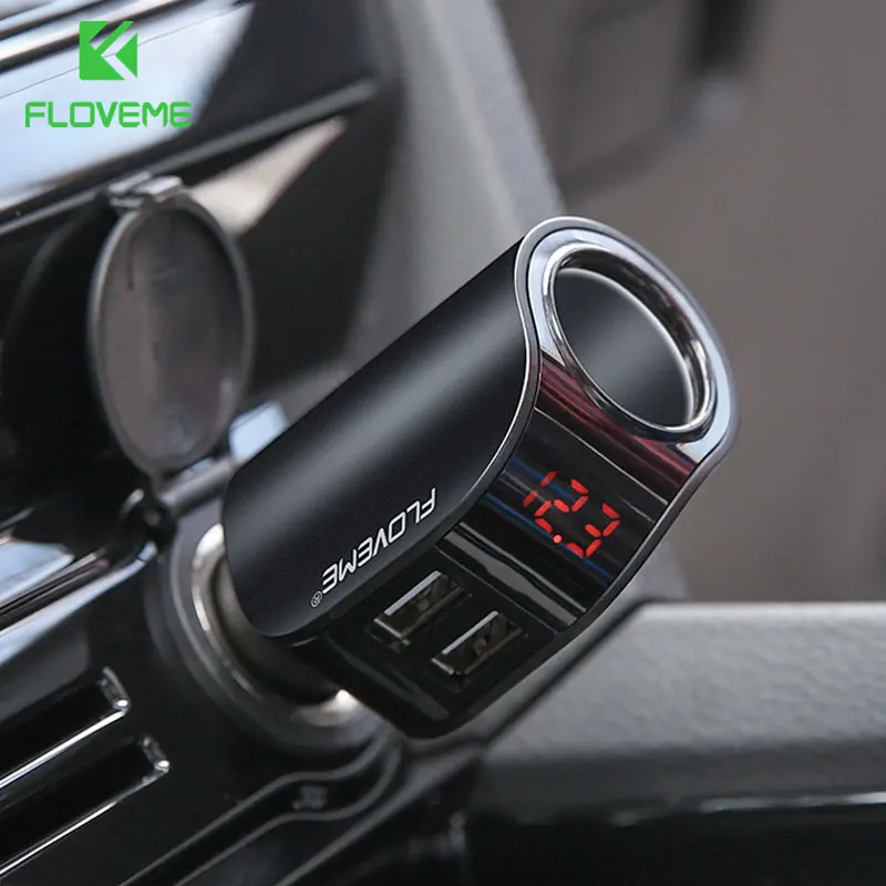 Автомобильное зарядное устройство с двумя usb портами цифровым дисплеем