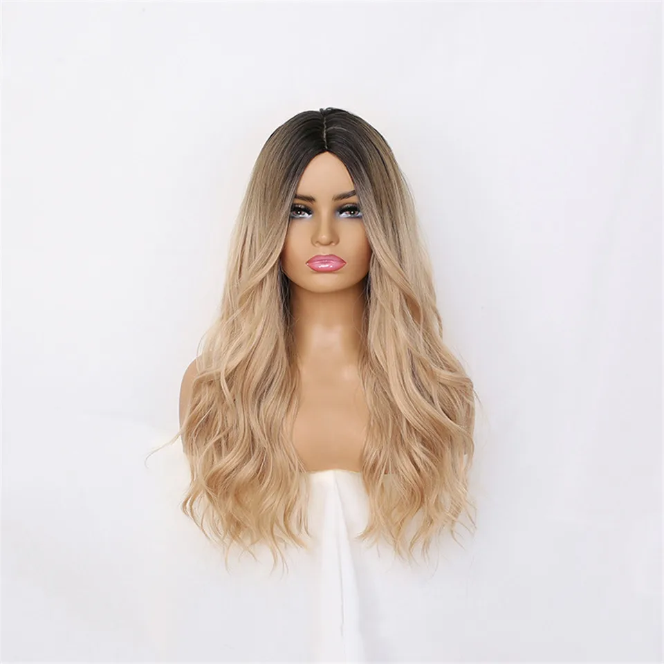 

Синтетический парик LM для женщин, длинные светлые и коричневые волосы с эффектом омбре, парик из натуральных волнистых термостойких волоко...