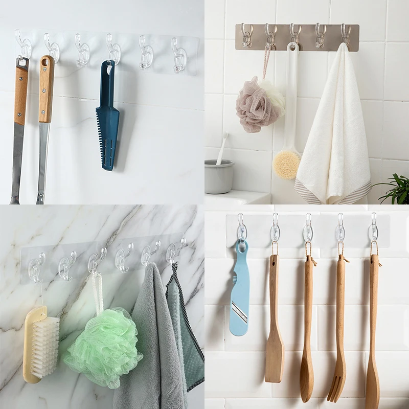 

Transparent Wall Hanging Hook 3/5/6 Different Size Hangers Simple Hooks Daily Necessities Bathroom Towels Kitchen Utensils Hooks