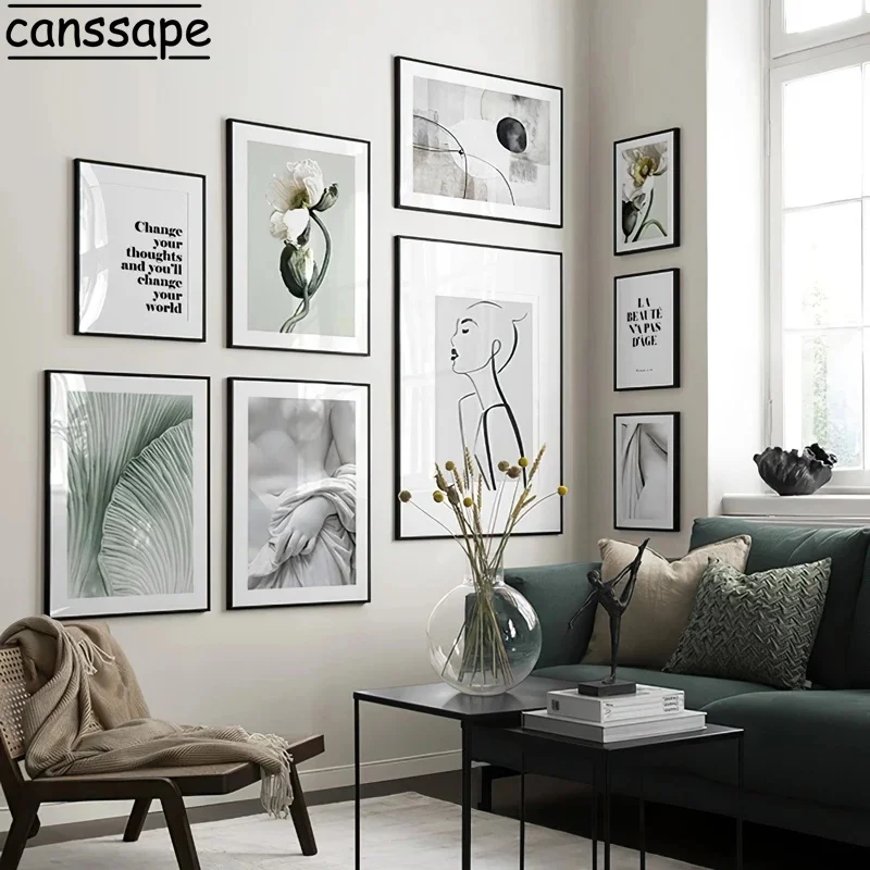 

Fresh Plant Art Painting Abstract Line Lady Canvas Poster Modern Prints Minimalist Nordic Wall Pictures For Living Room Decor