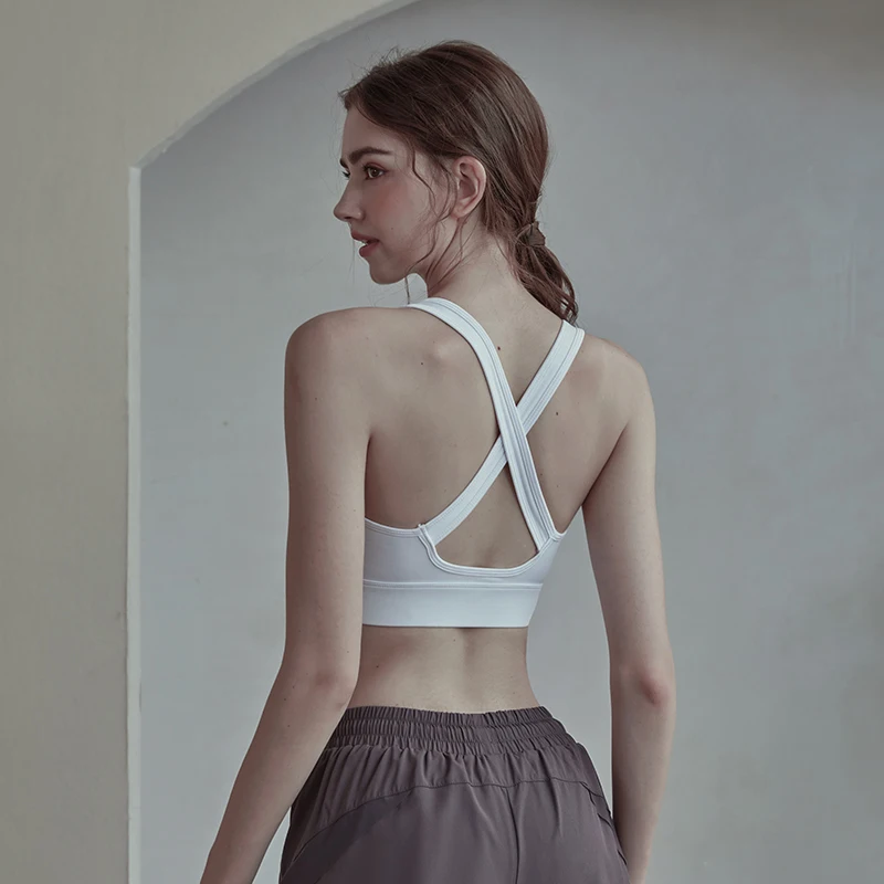 Women Sports Bras Tights Crop Top Cross Back Yoga Vest Front Zipper Shockproof Underwear Gym Push Up Fitness Athletic Brassiere