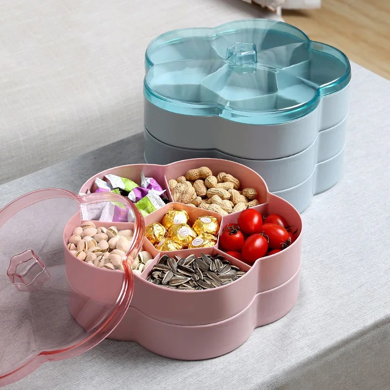 

6 Divided Flower-shape Plastic Box Fruit Platter Serving Tray Creative Plate Snacks Nuts Dessert Storage Box Container
