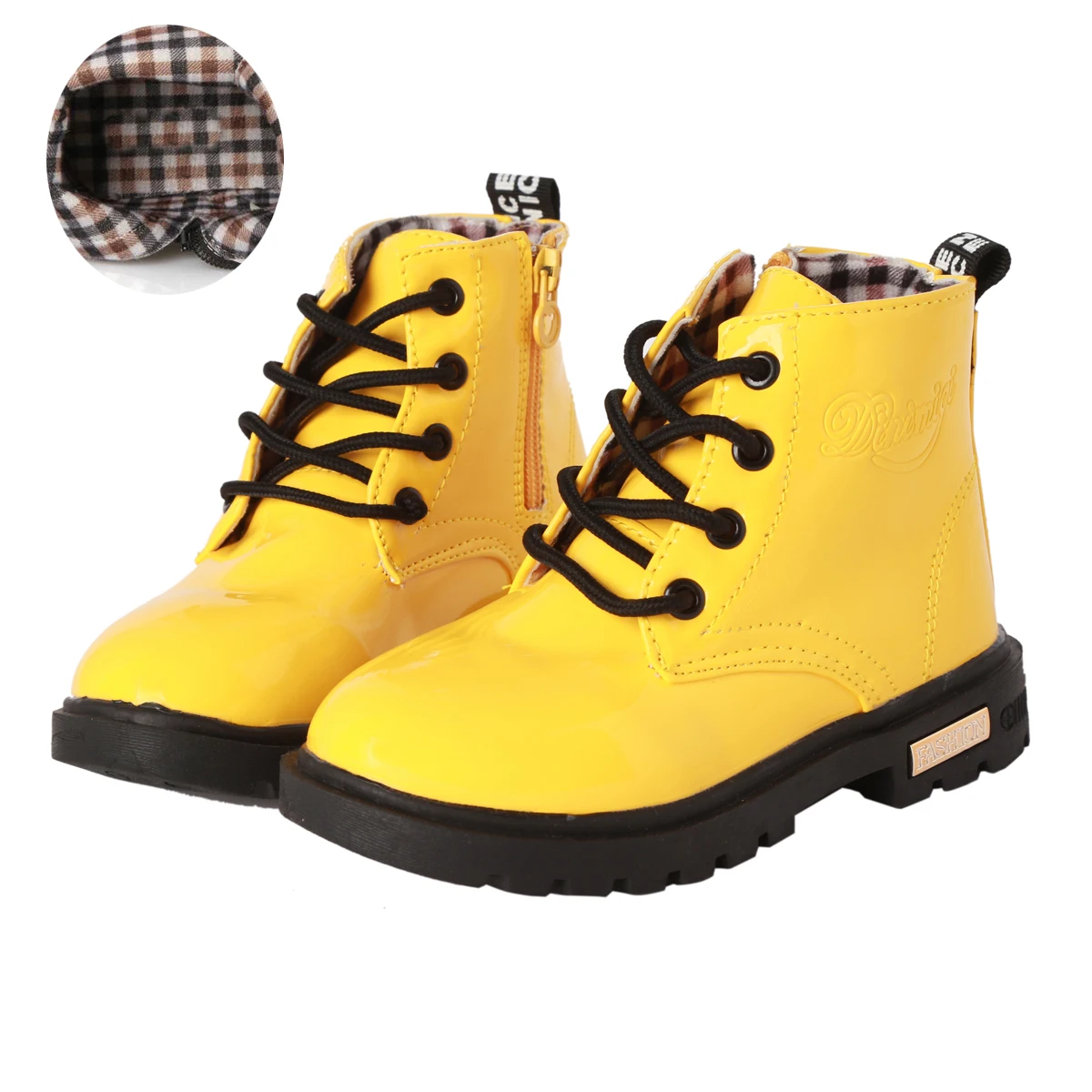 Autumn Yellow Осенне-зимние детские ботинки martin для девочек; водонепроницаемые Зимние ботильоны для мальчиков; блестящие ботинки из искусственной кожи для девочек; размеры CN 21-36 - Цвет: Autumn Yellow