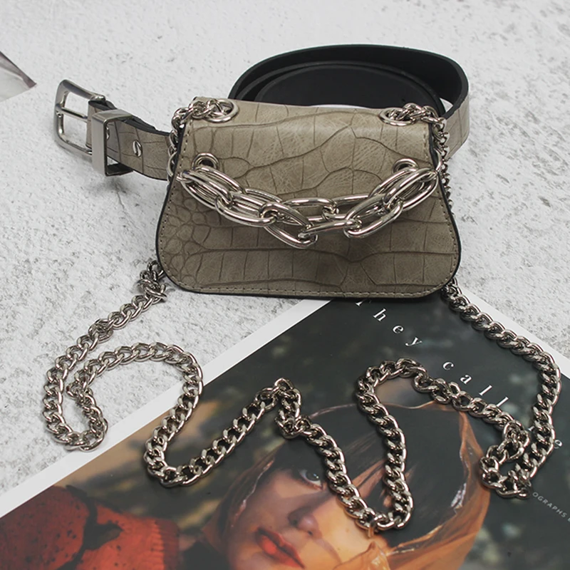 

[EAM] Women Black Metal Chain Pu Leather Crocodile Striped Long Belt Personality Fashion All-match Spring Autumn 2021 1DD2839