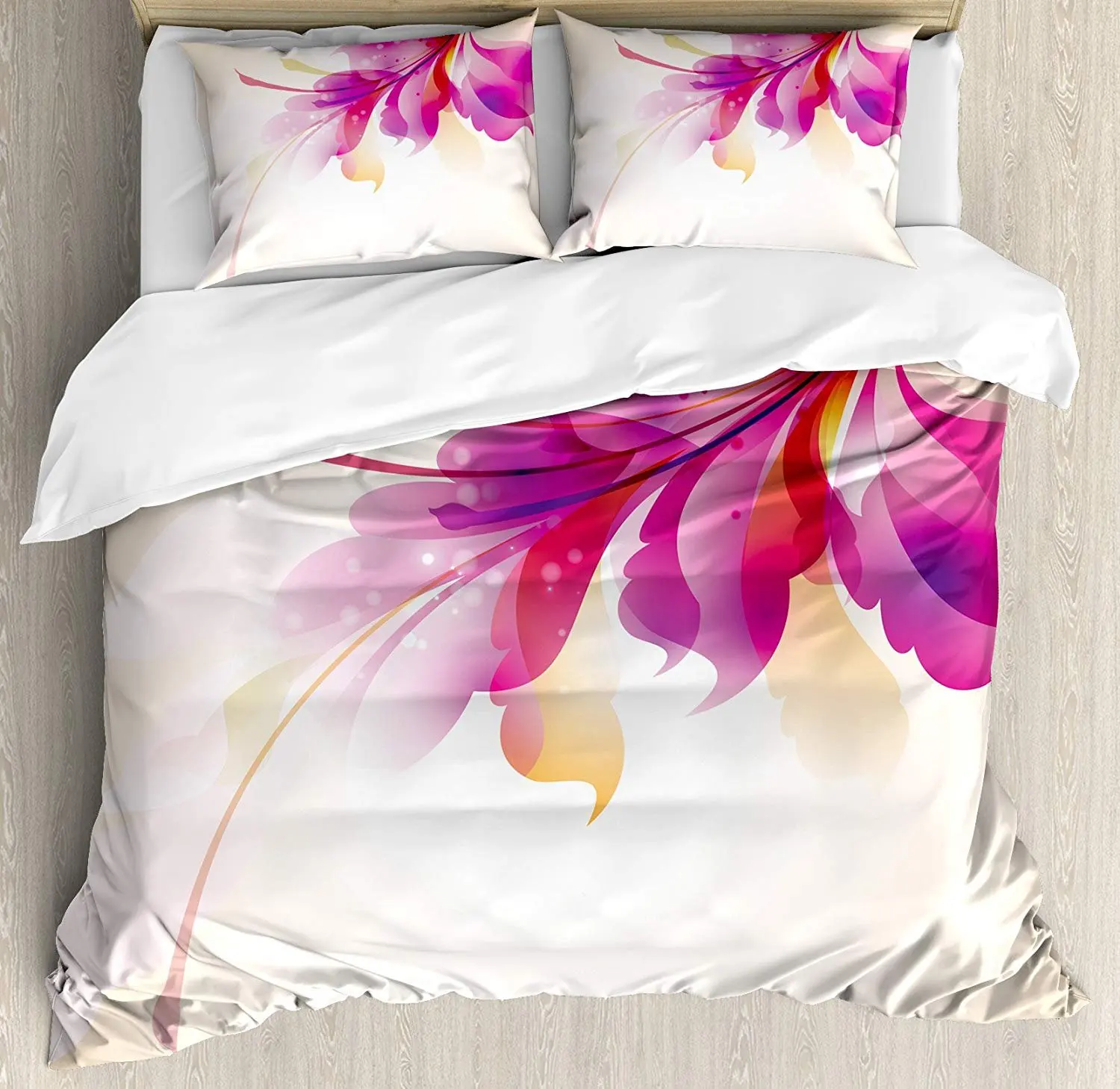 

Abstract Bedding Set Artistic Floral Arrangement with Vibrant Points and Leaves Artwork Duvet Cover Pillowcase Bed Set