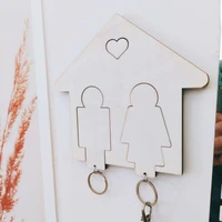 creative wooden couple keyring holder wall key pendant stand diy hanging car keychain party birthday gift home decoration