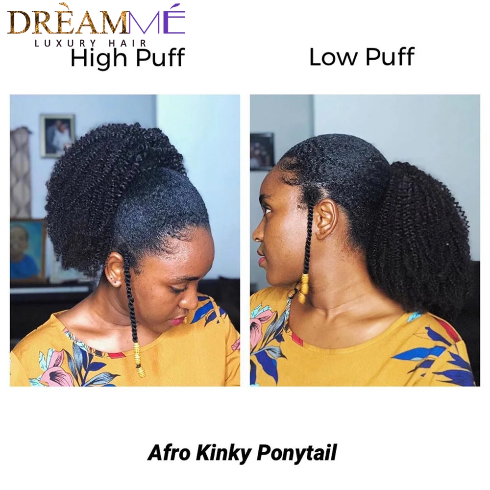 Brazilian Human Hair Drawstring Ponytail Extension Afro Kinky Curly Natural Clip Ins For Women | Шиньоны и парики