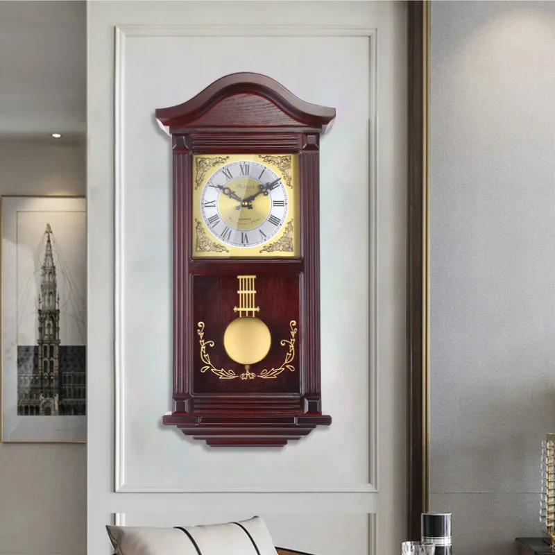 

Large Vintage Wall Clock Wood Pendulum Luxury European Living Silent Wall Clock Creative Reloj De Pared Wall Decoration DL60WC
