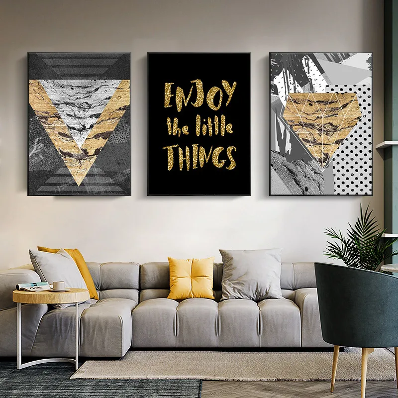 

Posters Prints Canvas Painting Black Gold Letters Appear Geometric Wall Art Picture for Living Room Decoration Home Decor