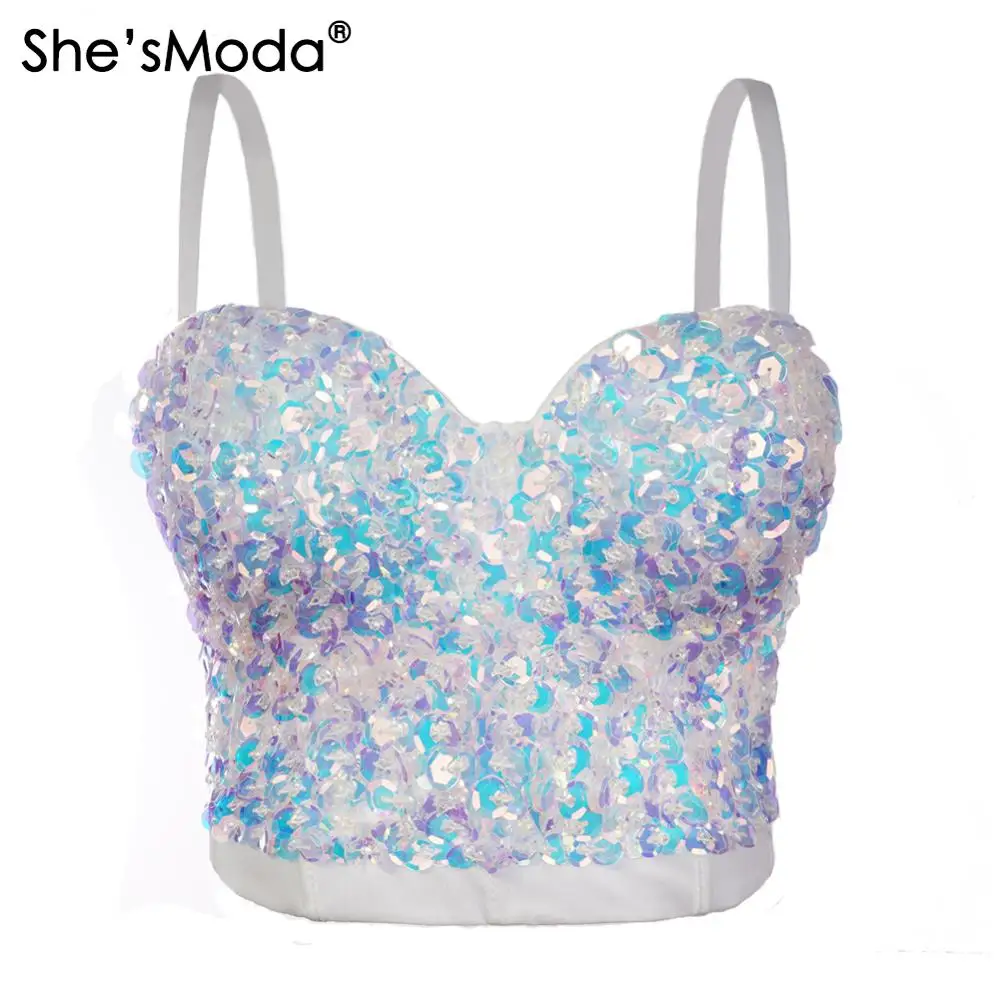 Бюстгальтер She'sModa с блестками женское Бюстье бюстгальтер укороченный топ для