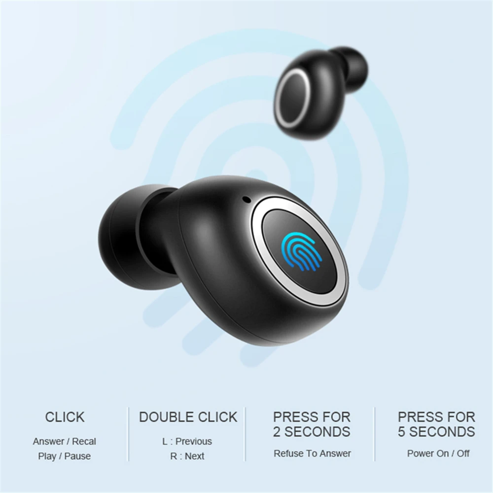 TWS Fingerprint Touch Bluetooth 5.0 Earphones Headsets HD Stereo Wireless Headphones Noise Cancelling Gaming Headset Earbuds | Электроника