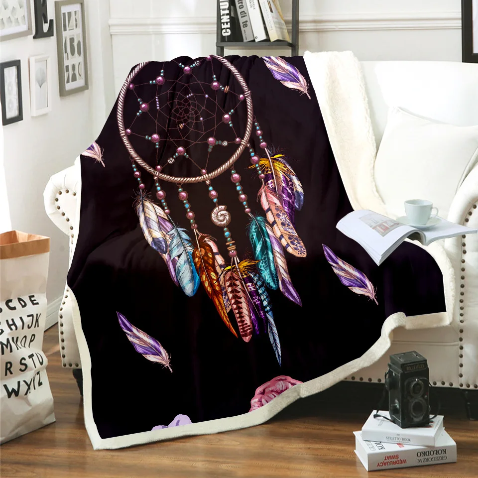 

Одеяло с цветными перьями, одеяло с 3D принтом шерпа на кровать, детский цветочный домашний текстиль для девочек, сказочный стиль 02