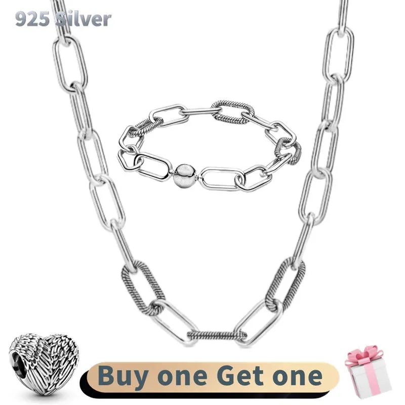 Hot 925 Sterling Silver Chain For Women Me Link Necklace Bracelet Fit Original Brand Charms Beads DI