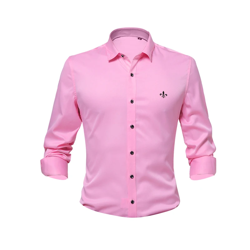 DCZ1701-PINK Против морщин и нежелезной моды Blusa Camisa Social Masculina Dudalina с длинным рукавом Slim Fit рубашка мужская Цветочная одежда белая мужская - Цвет: DCZ1701-PINK