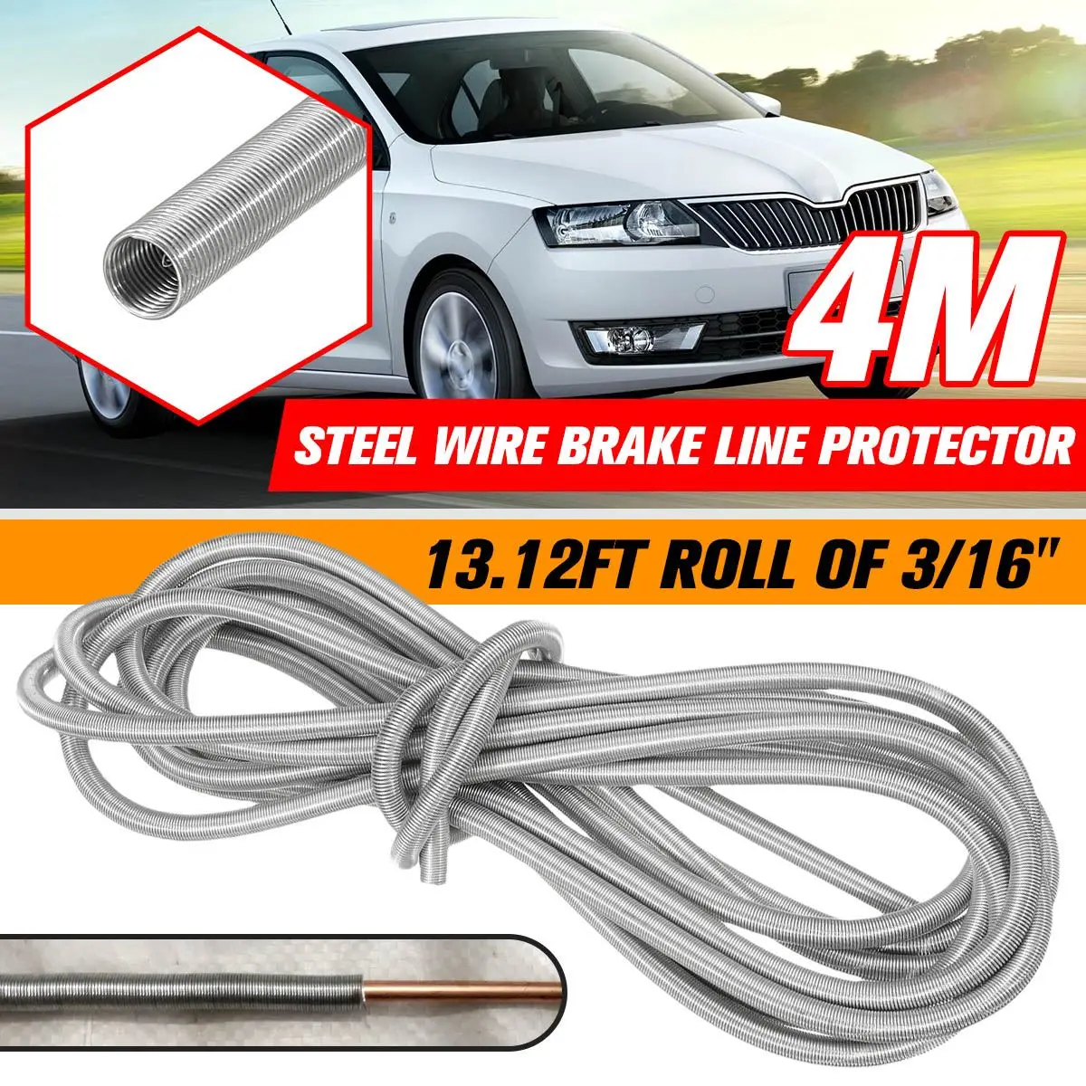 

4M Steel Wire Brake Line Protector Roll Gravel Guard Spring Protective Tool for 3/16" Tube Anti Rust High Bursting Strength