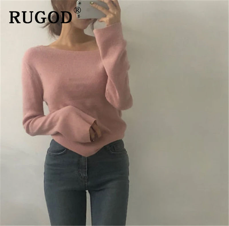 Женский вязаный свитер RUGOD однотонная винтажная туника с открытыми плечами и