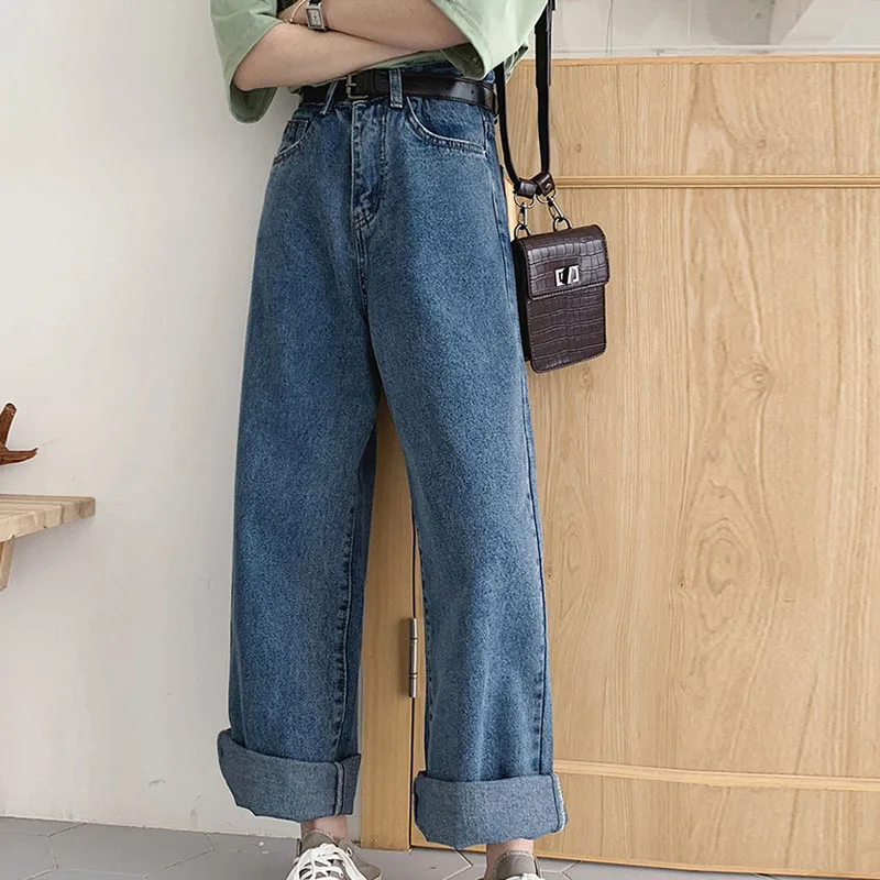 

Casual High Waist Loose Women Jeans Streetwear Vintage Long Wide Leg Jeans Pants Female Trousers 2021New
