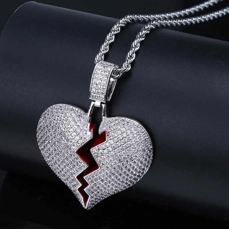 2-silver Классическая со стразами, ожерелье, ювелирные изделия, кулон в виде маски, хип-хоп, разбитое сердце, цепочка, ожерелье - Окраска металла: 2-silver