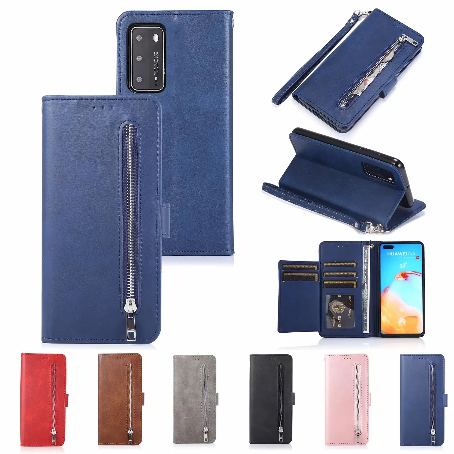

Кожаный чехол-кошелек на молнии для Huawei P40 Pro P30 Lite P20, флип-чехол для Huawei Mate 30 Pro Mate 20 Lite, чехол для телефона