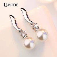 umode long crystal cz drop earrings for women dangle ear hook with pearl hanging wedding vintage jewelry christmas gifts ue0791