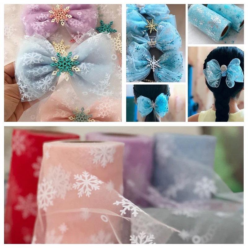 Блестящая лента принцессы Эльзы для девочек рулон с синей серебряной снежинкой