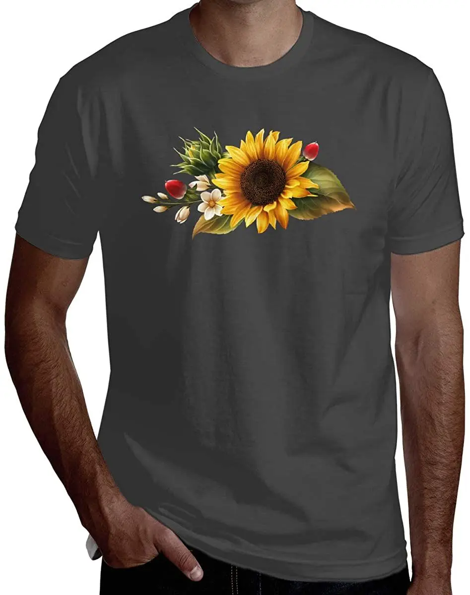 

Sunflower Men's Short Sleeve T-Shirt Round Collar Tee Breathable All Cotton Tshirt