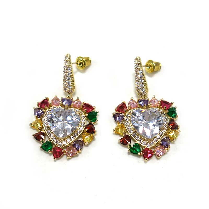 

New Heart-shaped dense Dangle Earrings For Women Wedding Party Cubic Zircon Dubai Bridal Earring boucle d'oreille 2021