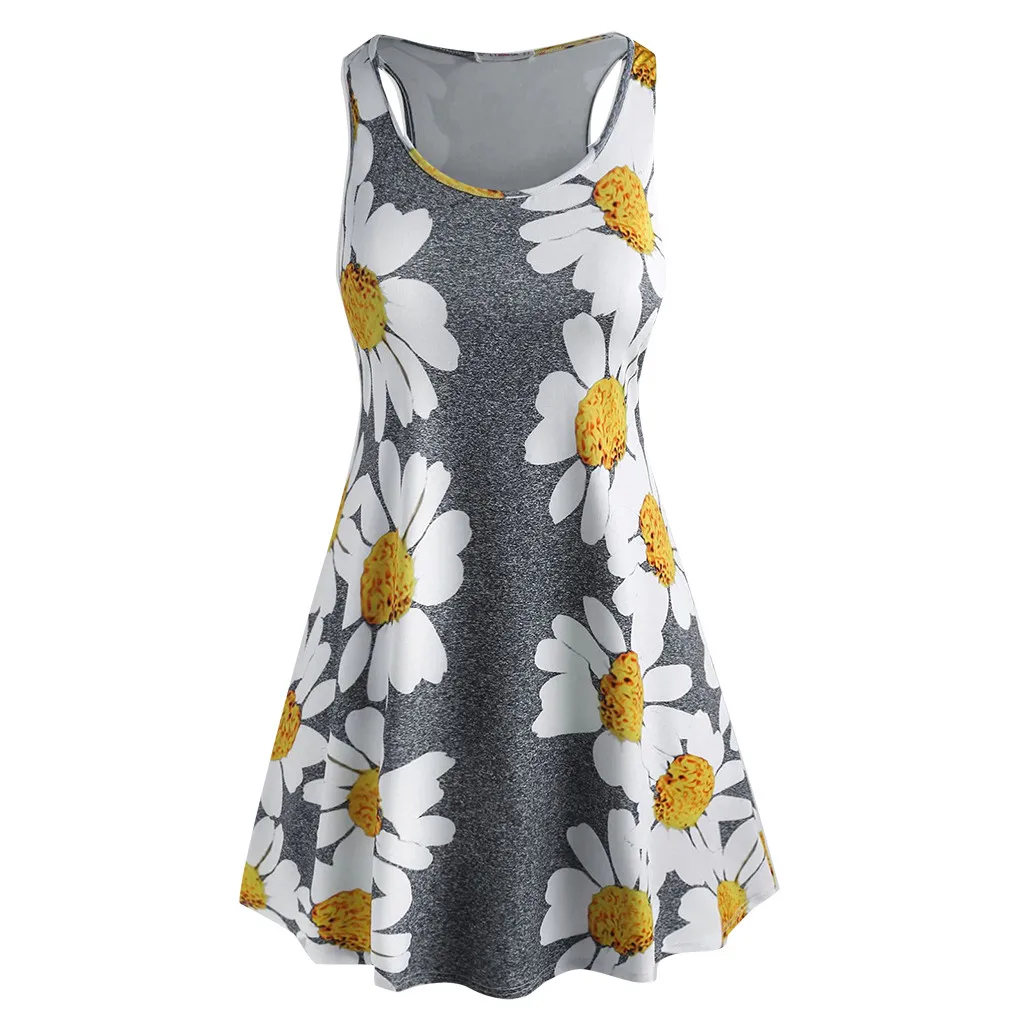 

Fashion Women's Dress Summer Plus Size Floral Print Sleeveless O-Neck Mini Dress Ladies Casual Tank Dress Vestidos De Verano#35