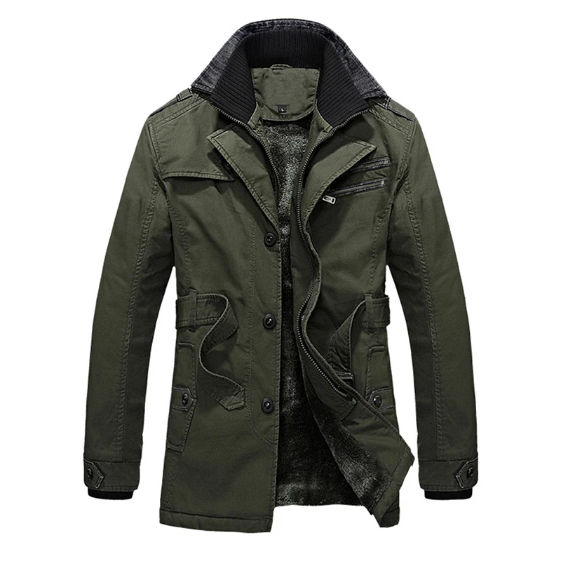 

QSuper Autumn And Winter Men Jacket Thick Fleece And Windproof Coats Mid-Length Lapel Collar Men Clothing