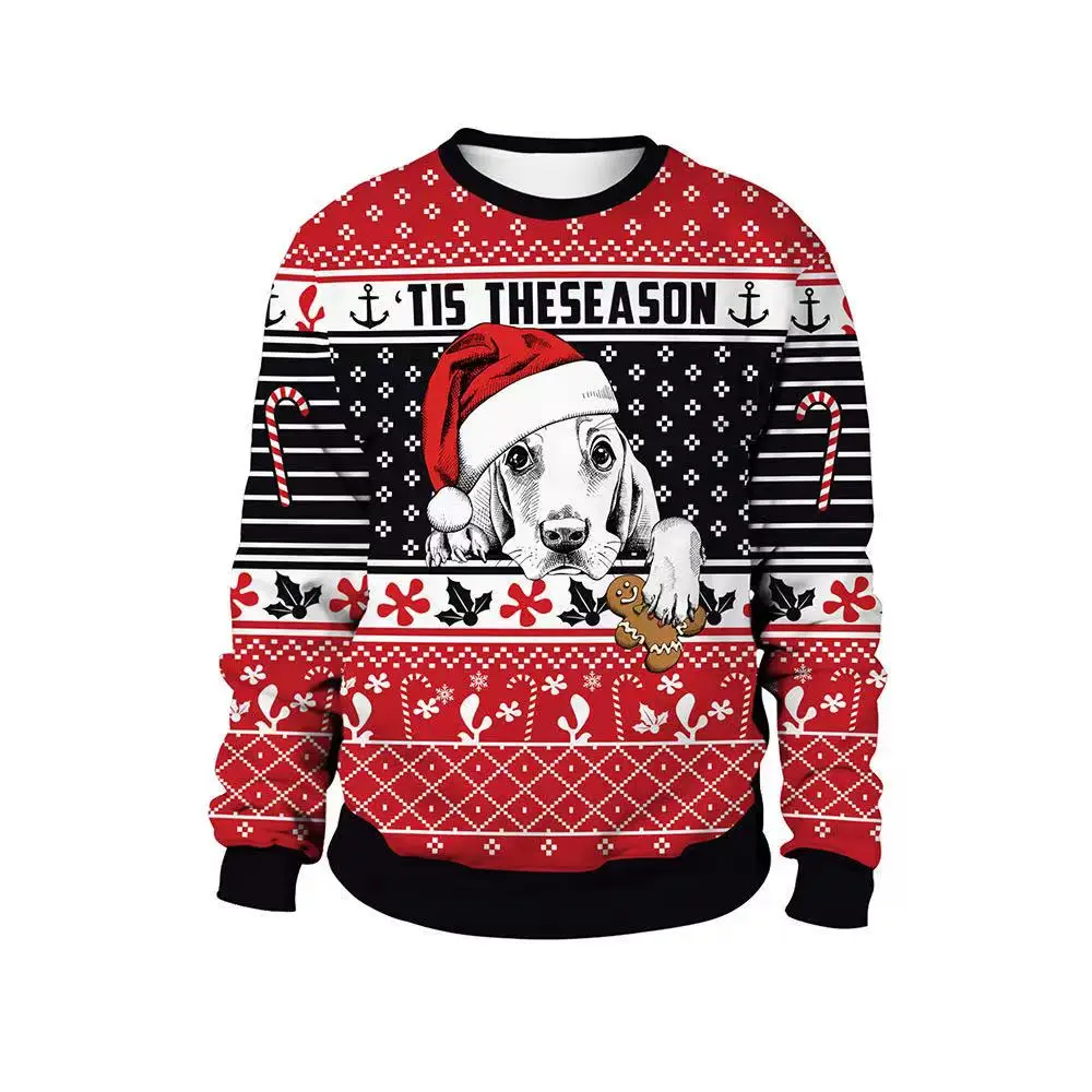 

Unisex Ugly Christmas Sweaters 3D Funny Lovely Dog Cartoon Animal Xmas Pullovers Red Woman Long Sleeve Autumn Plus Size Clothes