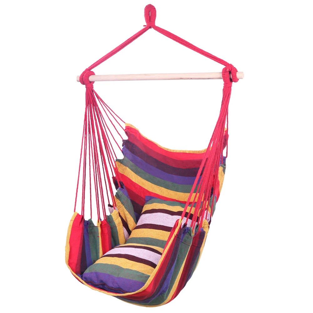 Distinctive Cotton Canvas Hanging Rope Chair with Pillows Rainbow Child/Adult Hammock Chair Swing Seat Large New Arrival