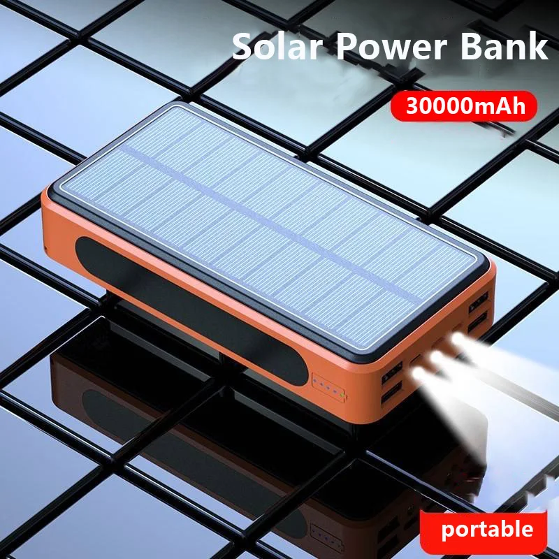 Внешний аккумулятор на солнечной батарее 30000 мАч водонепроницаемое зарядное