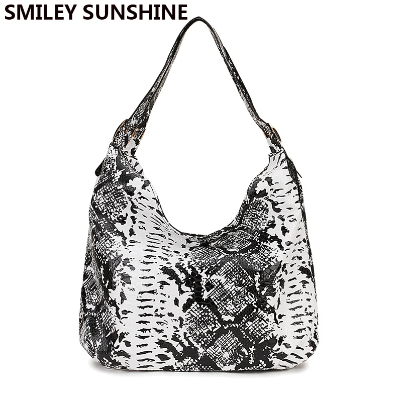 SMILEY SUNSHINE, женские сумки со змеиным принтом, женские черные кожаные сумки, кошельки, женские сумки через плечо, большие сумки через плечо для женщин