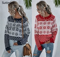 2021 christmas sweater women snowflake knitting loose christmas long sleeved round neck knitted pullover woman jumper sweaters