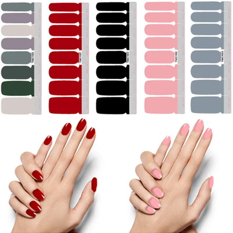 

16tips/set Full Cover Nail Stickers Wraps Decoration DIY for Beauty Nail Art Decals Plain Stickers Self Adhesive Nail Stickers