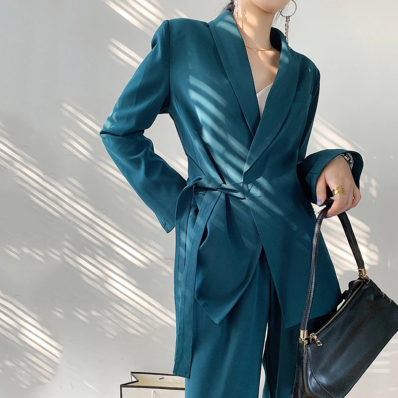 

[EAM] Wide Leg Pants Big Size Two Piece Suit New Lapel Long Sleeve Loose Fit Women Fashion Tide Spring Summer 2021 1DB316