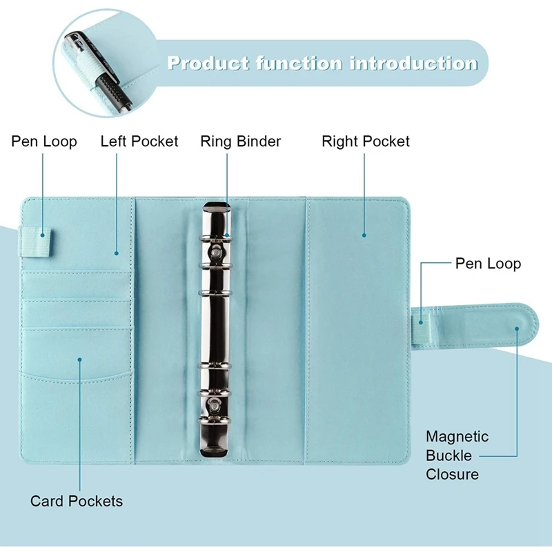 

Binder Pockets A6 with Leather Binder Cover, 6-Ring Budget Binder with Cash Envelopes, Money Saving Binder